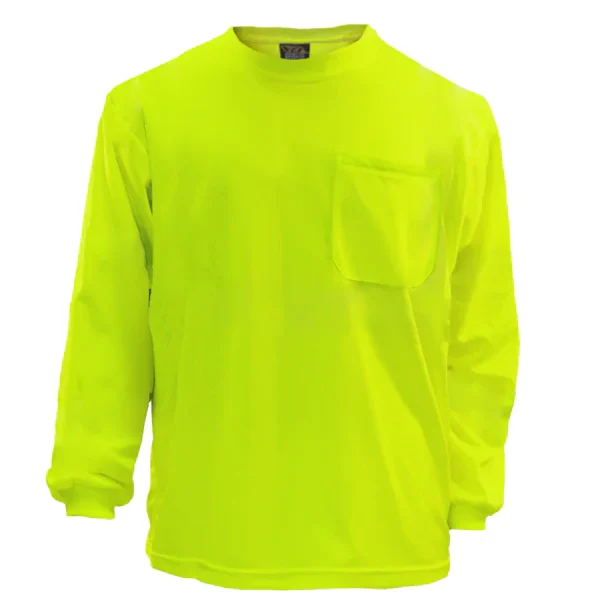 hi vis lime birdseye knit pocket safety shirt long sleeve